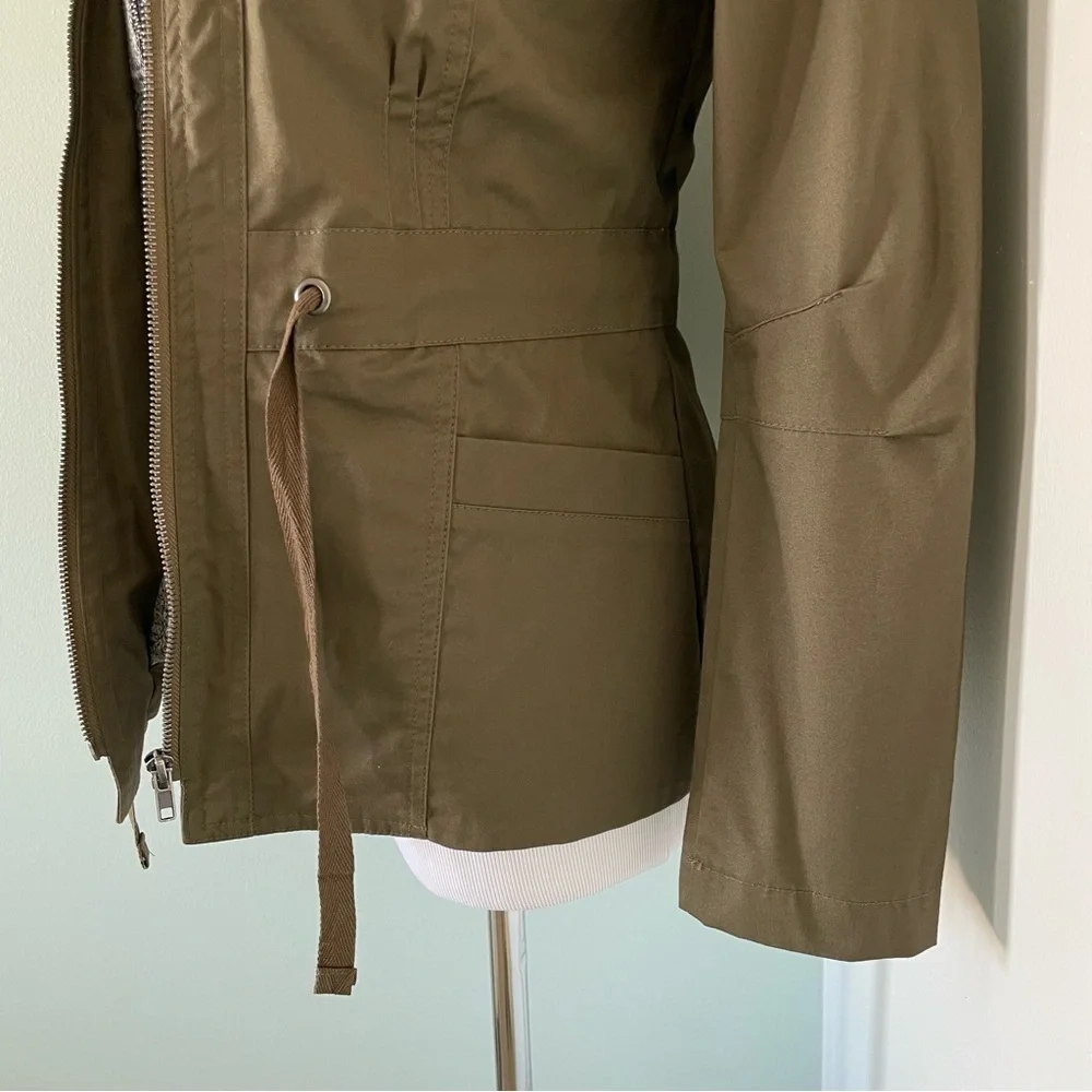 Love Tree Women’s Hooded Double Zip Army Green Utility Jacket Size Small - Picture 8 of 13